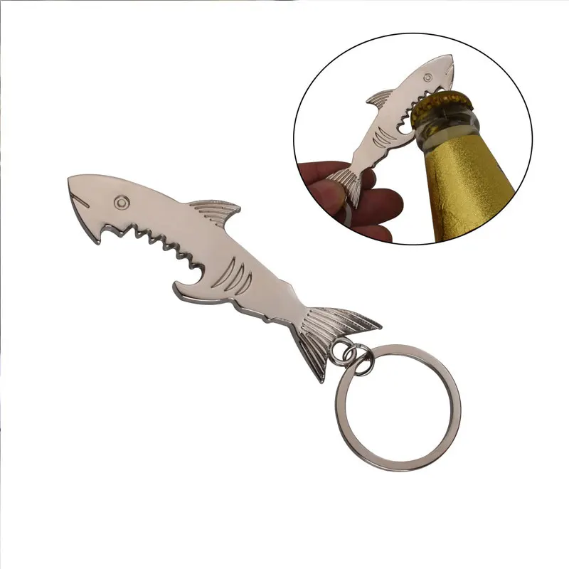 

Creative Cute Shark Can Opener Keychain Key Clasp Ring Holder Gift Multifunction Bottle Beer Cap Opener Kitchen Bar Tools