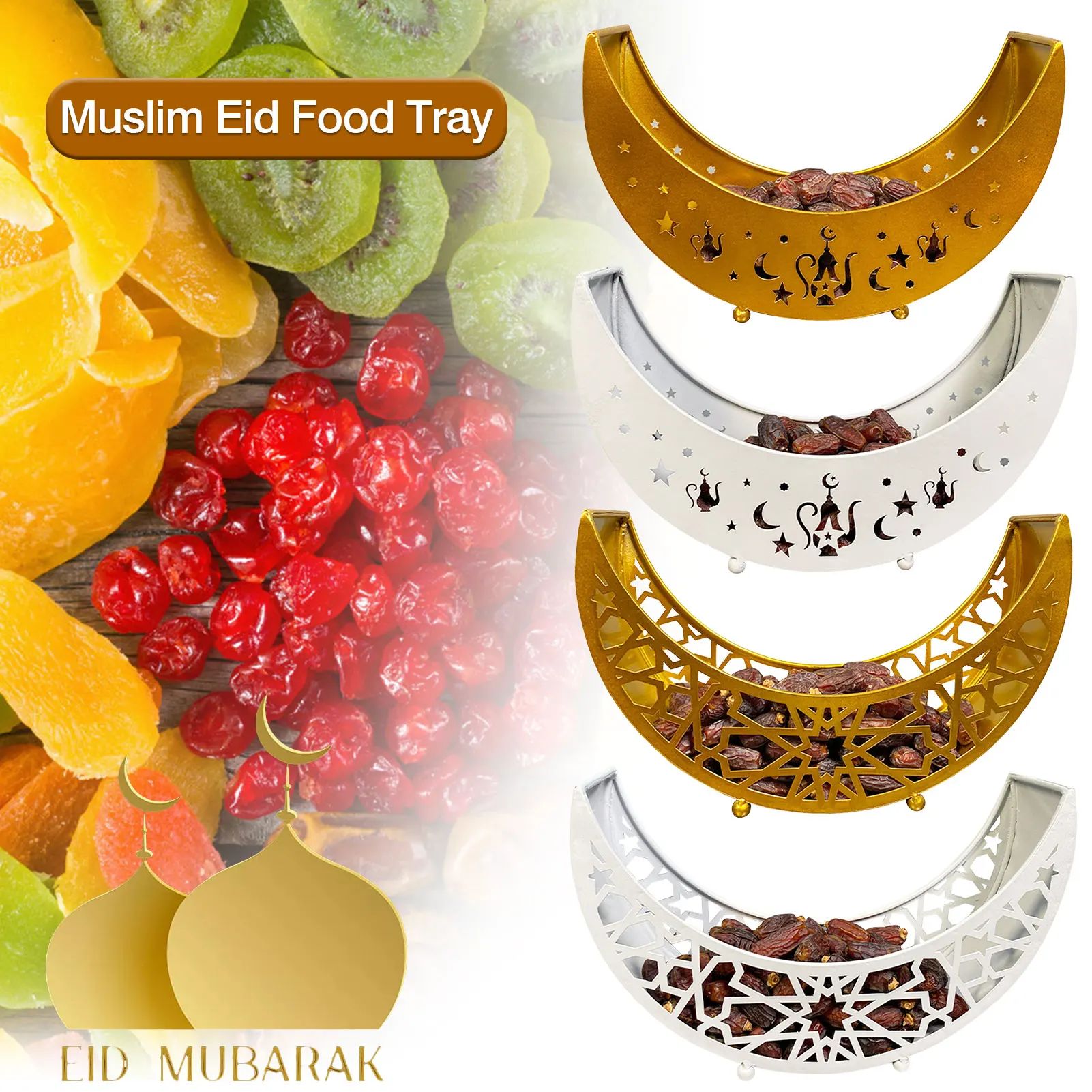 

2021 New Eid Mubarak Moon Serving Tray Tableware Nut Dessert Food Storage Container Ramadan Muslim Islamic Party Supply