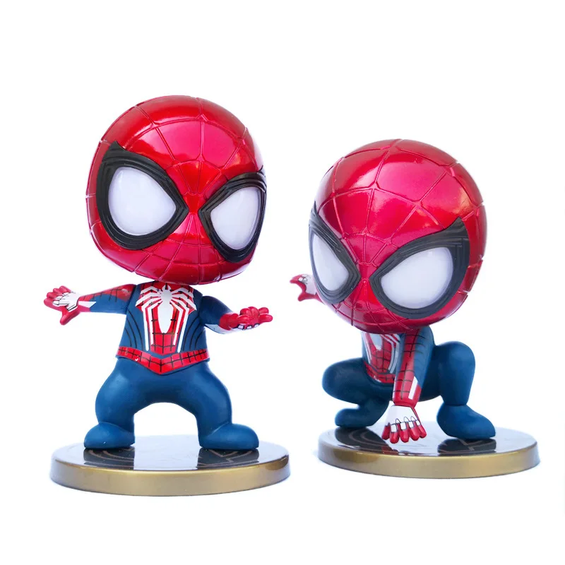 

Marvel Q Version Luminous Spider-Man Avengers Anime Figure Pvctoy Figure Shaking Head Car Model Decorations Gift