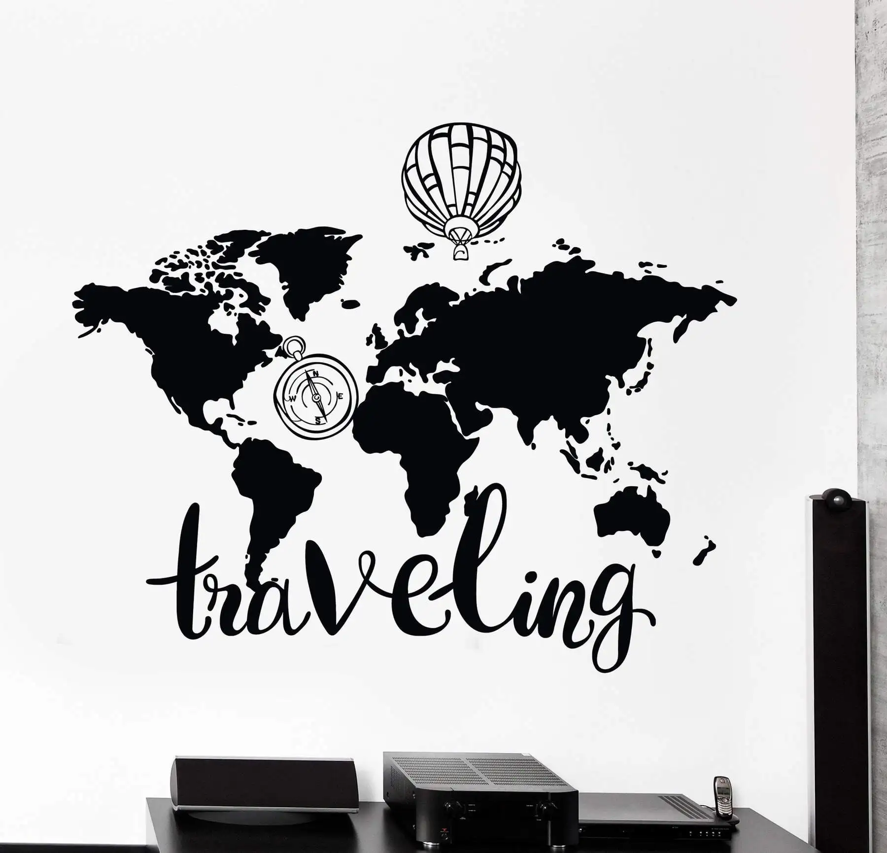 

Vinyl wall stickers world map wall stickers balloon compass travel decals home living room decoration map art stickers DT18