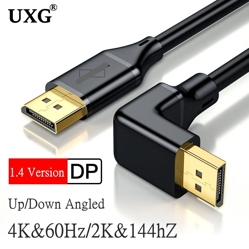 

DisplayPort DP 1.4 Cable 1.5M 3M 90 degree Angled 8K@60Hz 4K@144Hz HDR High Speed 32.4Gbps Display Port Male to Displayport male