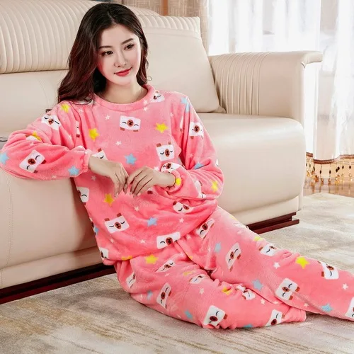 StyleA H5773 утолщенная осенне-зимняя Пижама женская Коралловая флисовая Пижама Костюм Студенческая фланелевая теплая Милая Ночная Рубашка домашняя одежда - Цвет: StyleA
