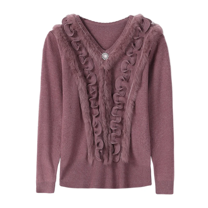 Женский кашемировый свитер трикотажный пуловер с V-образным вырезом размеры до 4XL