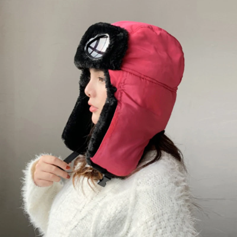 

Unisex Solid Color Plus Velvet Thickening Lei Feng Hat Anti-Smog Cycling Ear Glasses Windproof Beanies