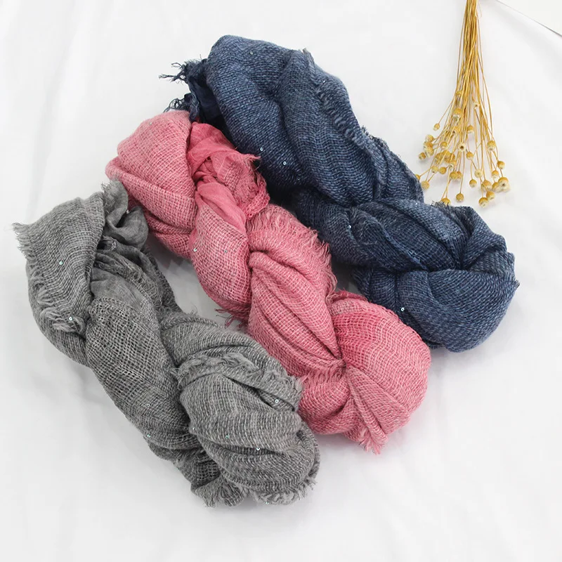 Женский шарф из овечьей шерсти и хлопка льняной смешанной ткани с блестками