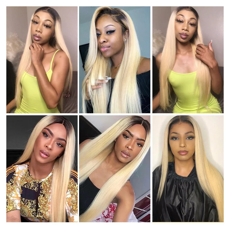 Facebeauty 1B 613 Темно-русый омбре бразильские прямые волосы Remy пучок 3/4 с кружевной