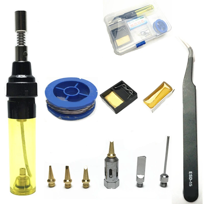 14PCs Yellow 3 в 1 бутановый газовый сварочный паяльник переносной сварочный фонарь для ручки горелки газовый паяльник беспроводной бутановый наконечник инструмент - Цвет: 14PCs Yellow