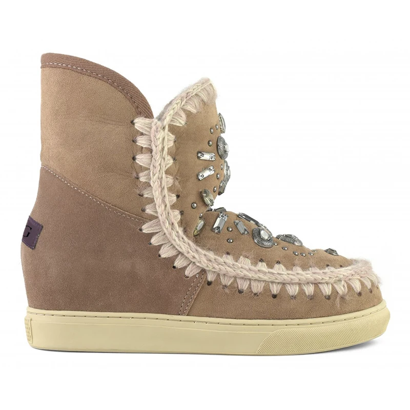 

Moug winter fur women eskimo snow ankle boots Original inner wedge crystal sneaker sheepskin suture girl's flats ladies shoes