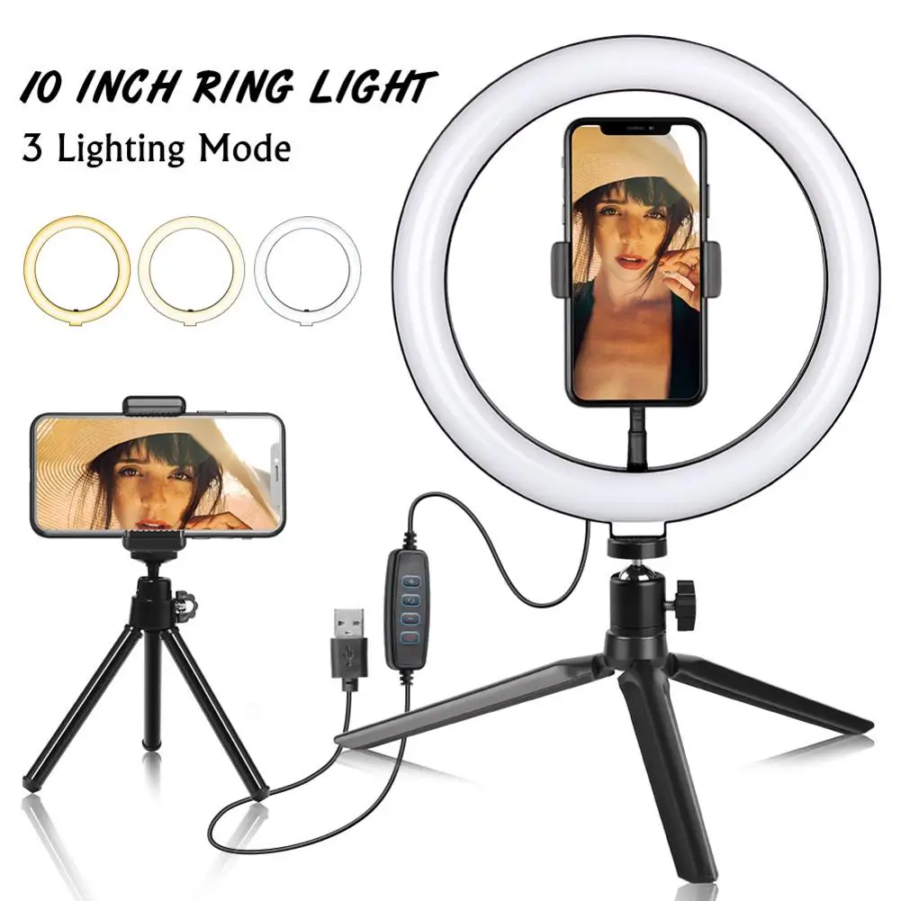 

LED Ring Light with Tripod Stand for YouTube Video and Makeup Mini LED Camera Light with Cell Phone Holder Desktop LED Lamp