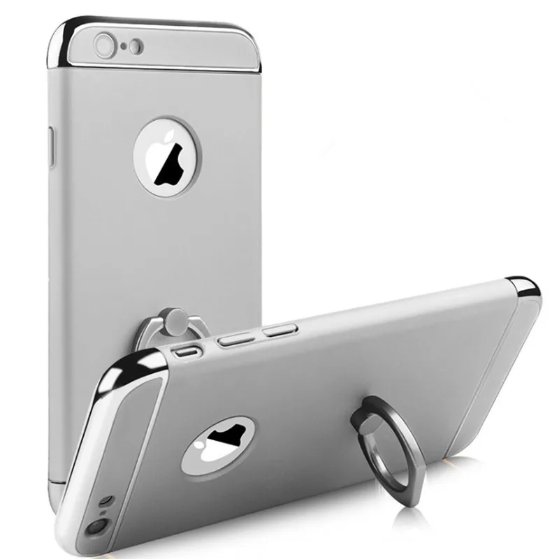 Роскошный чехол с 3D алюминиевым кольцом-подставкой для iPhone 7, 6, 6S Plus, съемный чехол для телефона с полной защитой 360, чехол для iPhone 5, S, 5S, SE - Цвет: Silver