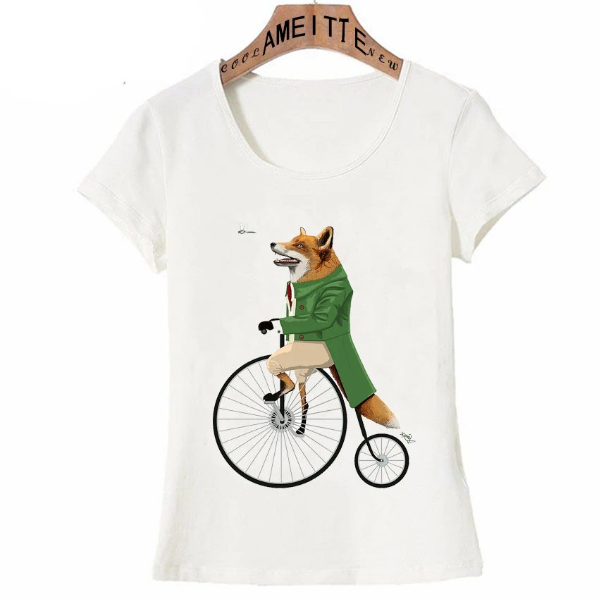 Забавный Лисенок езда на велосипеде в погоне за Футболка с принтом стрекозы 2020