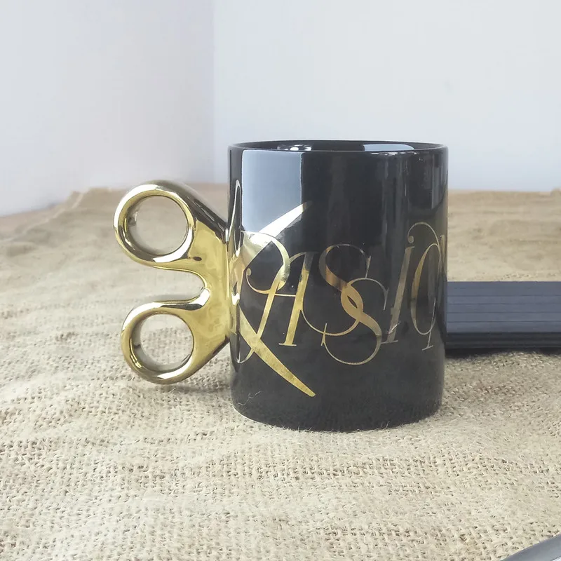 

1Pcs Personalized Scissors Mug Creative Gold Handle Ceramic Cup Office Water Cup Home Coffee Mug Classic Coffee Cup 6DZ258