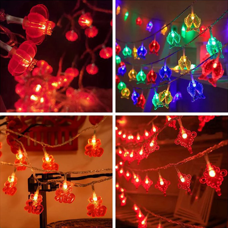 

2m/3m LED Holiday Garland Lights USB & Battery Powered Red Lantern Lamp for New Year Festival Decoration String Night Lightings