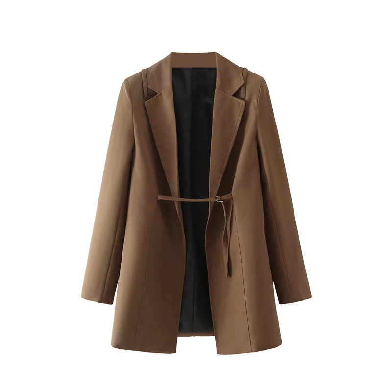 

Spring and autumn women's casual solid color belt decorated jacket