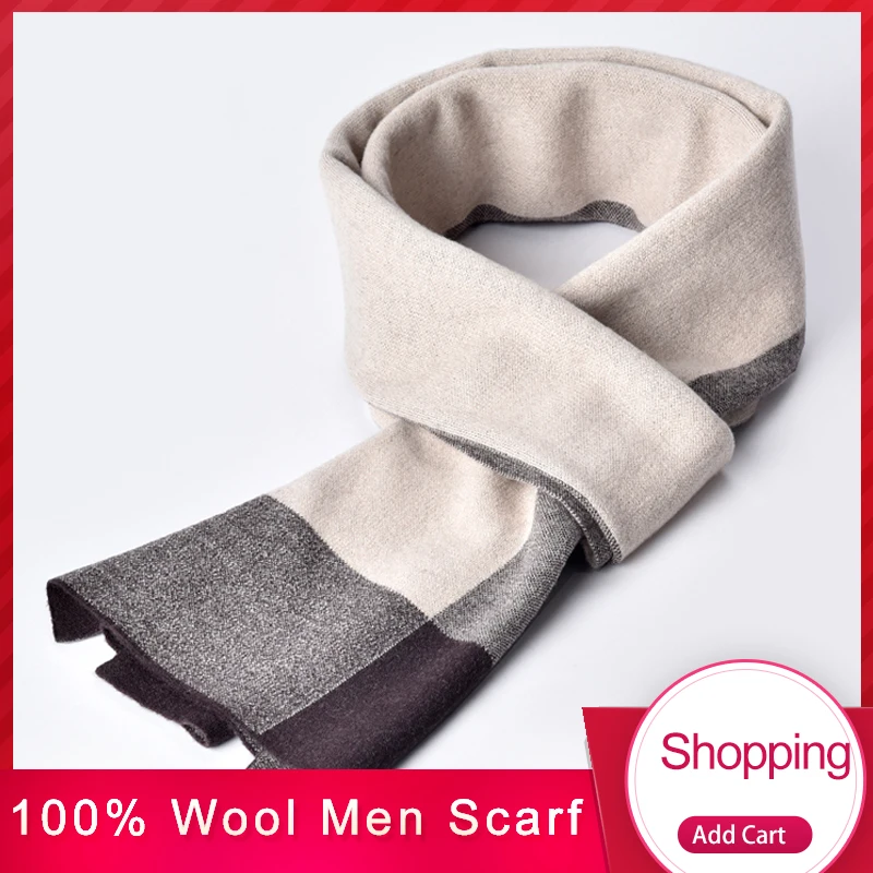 Зимние мужские шерстяные шарфы в клетку теплые 100% чистая шерсть Echarpe обертывания