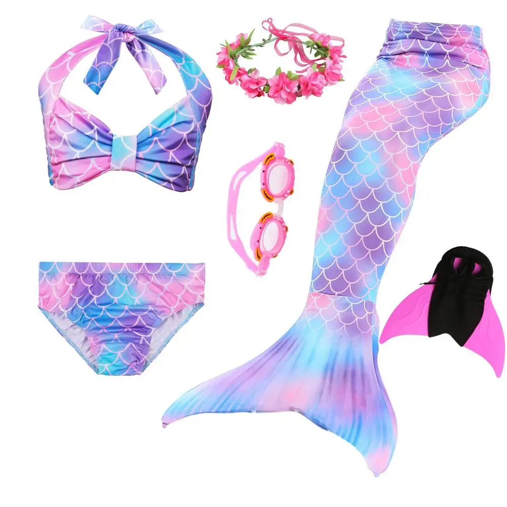 mermaid 6 set -10 Купальный костюм с хвостом русалки для девочек, 6 шт., детский маскарадный костюм Русалочки, комплект бикини для детей, легко добавить Монокини - Цвет: mermaid 6 set -10
