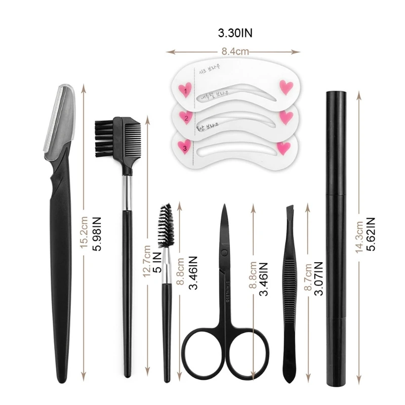 

Y1UF 9In1 Eyebrow Kit Grooming Eyebrow Makeup Care Kit Eyebrow Trimming Set Shaping Kit for Women Eye Brow Trimmer Accessory