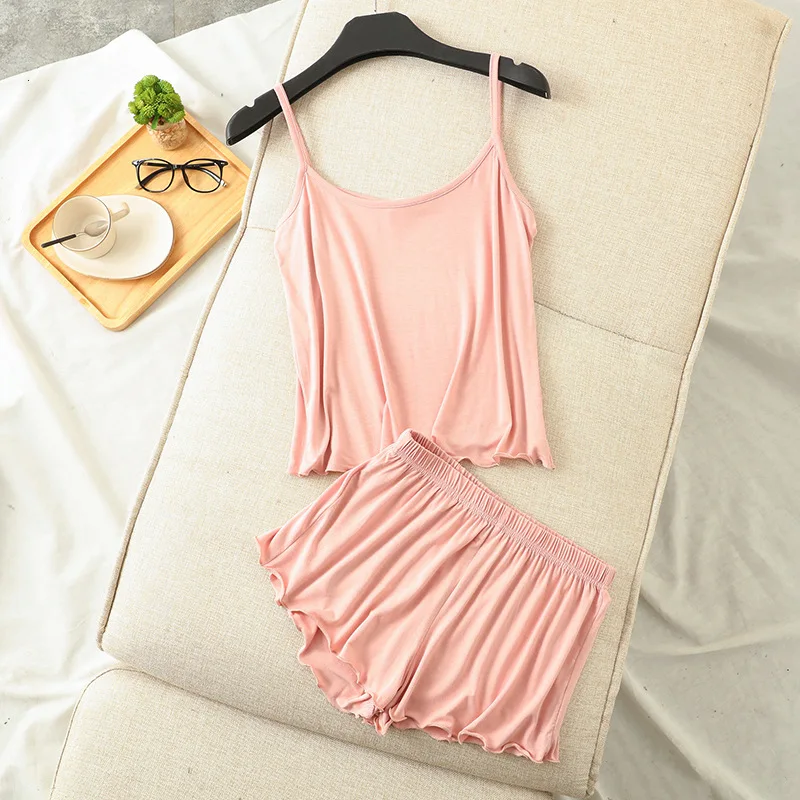 Пижамный комплект Daeyard женский из модала рубашка и шорты домашний костюм 2