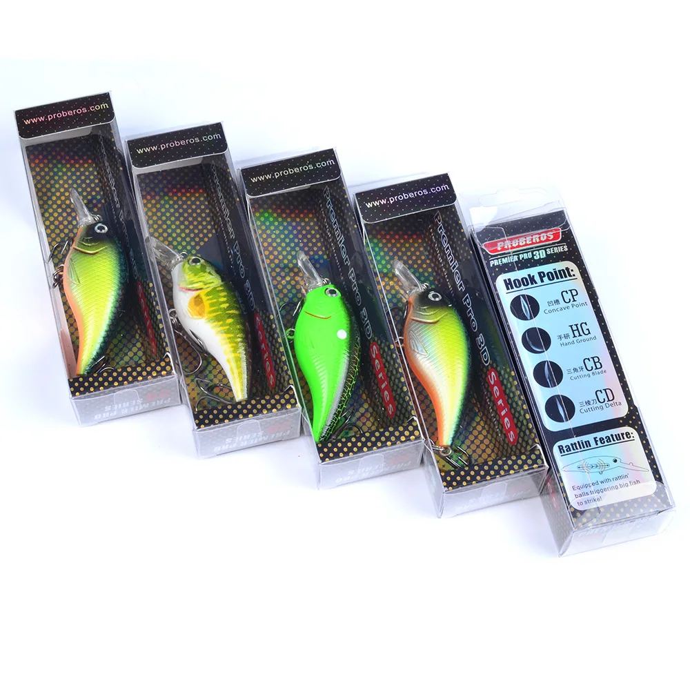

PROBEROS 5pcs Fishing Lure Set 10g 7.5cm Hard Artificial Swimbait Lures 5 Color Crankbait Fish Baits #6 Treble hook dw406