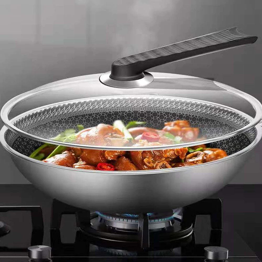 Антипригарный ВОК из нержавеющей стали 304 без масляного дыма покрытия домашний