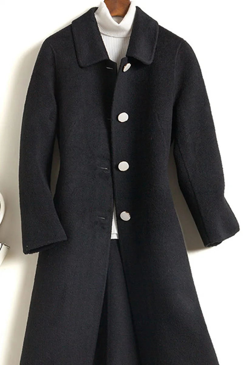 Женское длинное шерстяное пальто с отворотами зима 2020 | Женская одежда