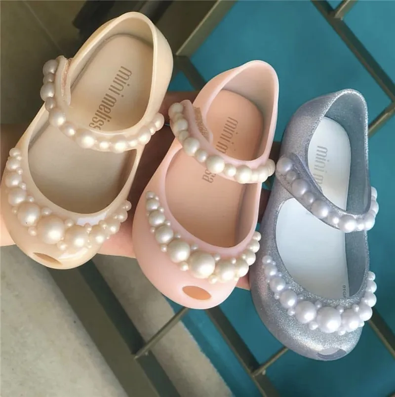 

Mini Melissa children's shoes 2021 New Kids Girl Princess Pearl single shoes Fashion New fragrance PVC Jelly shoes Beach MN026