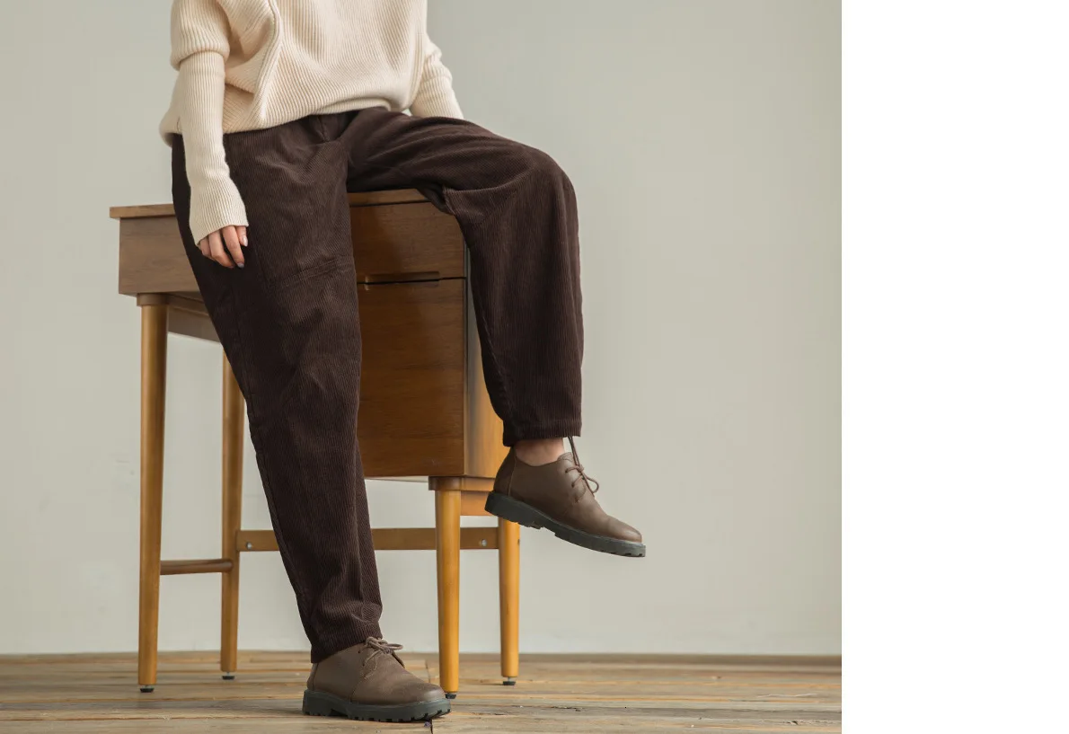 NINI WONDERLAND Corduroy Harem Pants Woman Autumn Low Crotch Ankle Length Pants Elastic Waist Female Loose Trousers Casual