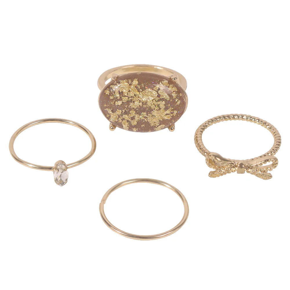 

Woman Creative Ring Metallic Texture Bowknot Temperament Retro Simple Four-piece Set The Best Gift for Ladies R0315