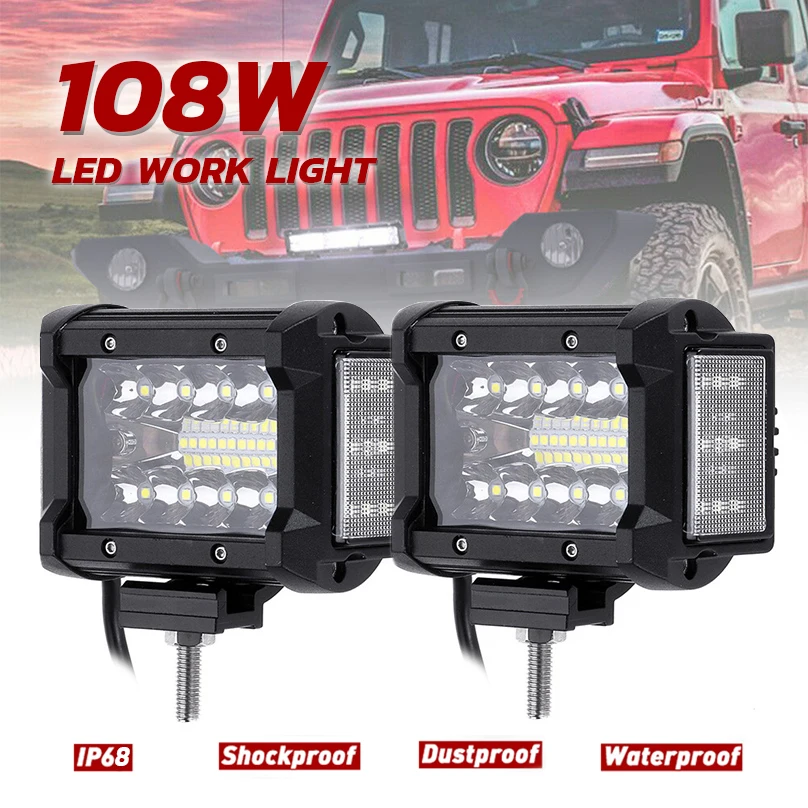 3.5 Inch 108W LED Work LIght 12V 24V Side Luminous Light Bar Car Offroad Driving Light For 4x4 Trucks Off-road Vehicles