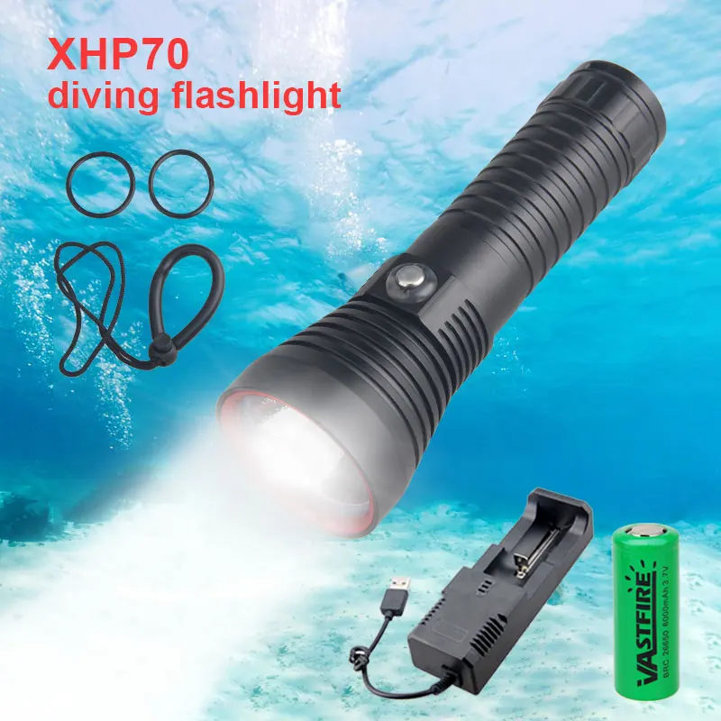 XHP70.2 LED สีเหลือง/สีขาว6000 Lumens ไฟฉายดำน้ำใต้น้ำ100M Diver Spearfishing ไฟฉาย + 26650แบตเตอรี่ + USB charger