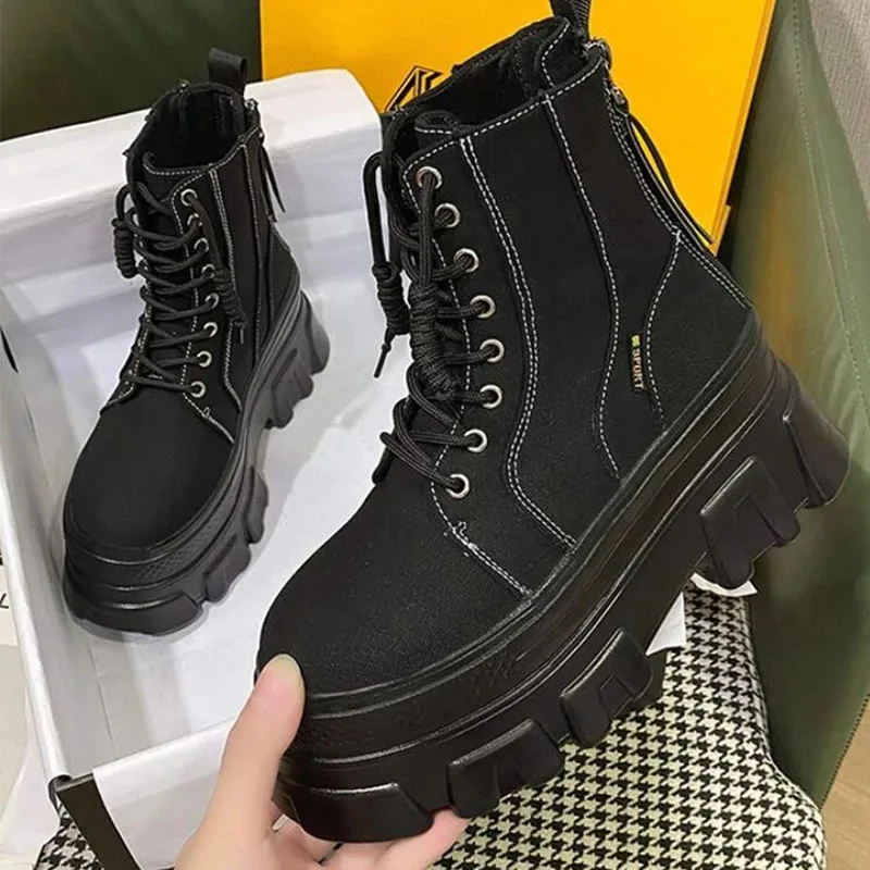 

High Top 2022 Women Casual Vulcanized Shoes Fashion Height Increasing 9Cm Ladies Shoes Platform Ladies Boots Women Basket Femme