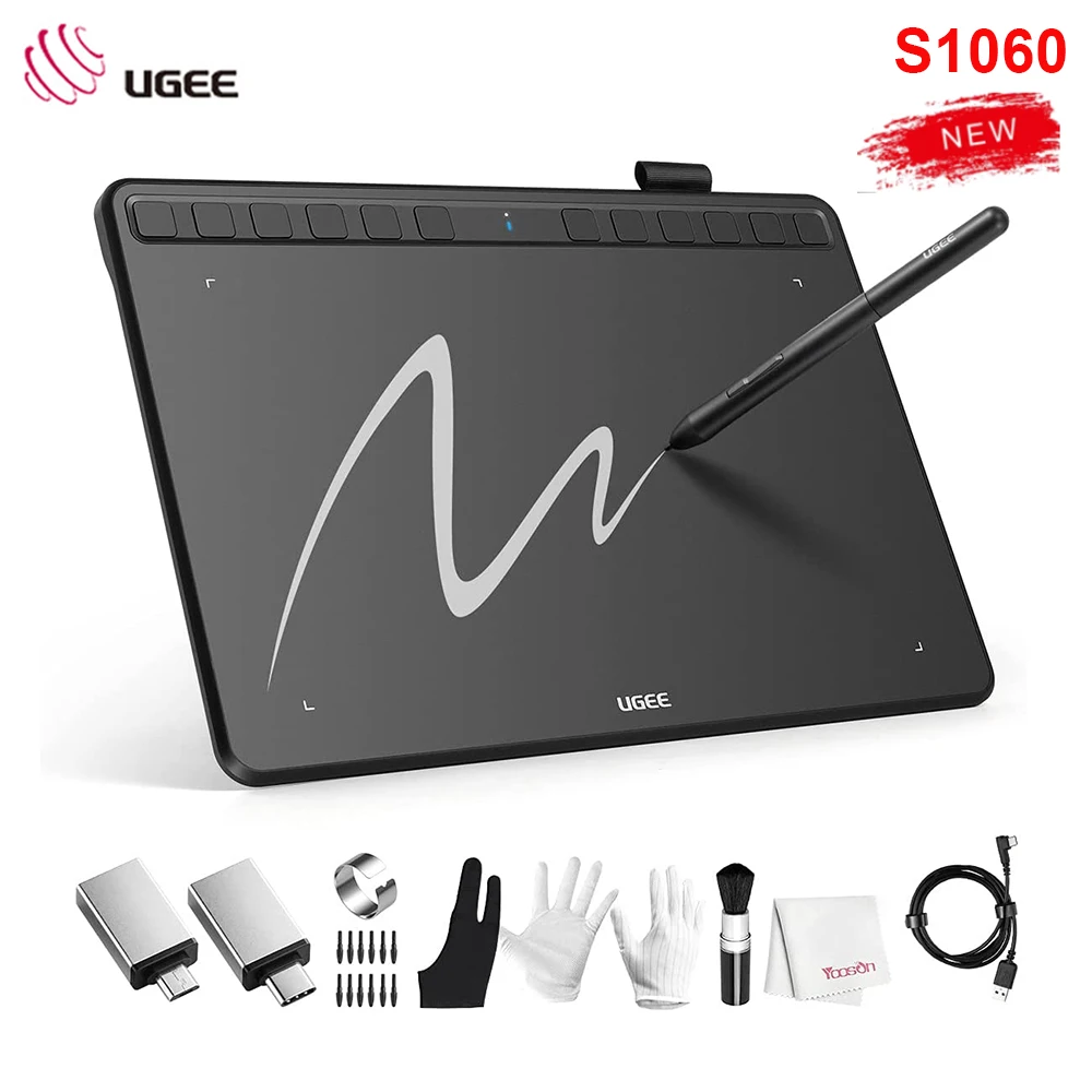 UGEE S1060 Graphics Digital Drawing Tablet with Passive Stylus 8192 Levels Pressure 12 Express Keys for Drawing Online Teaching