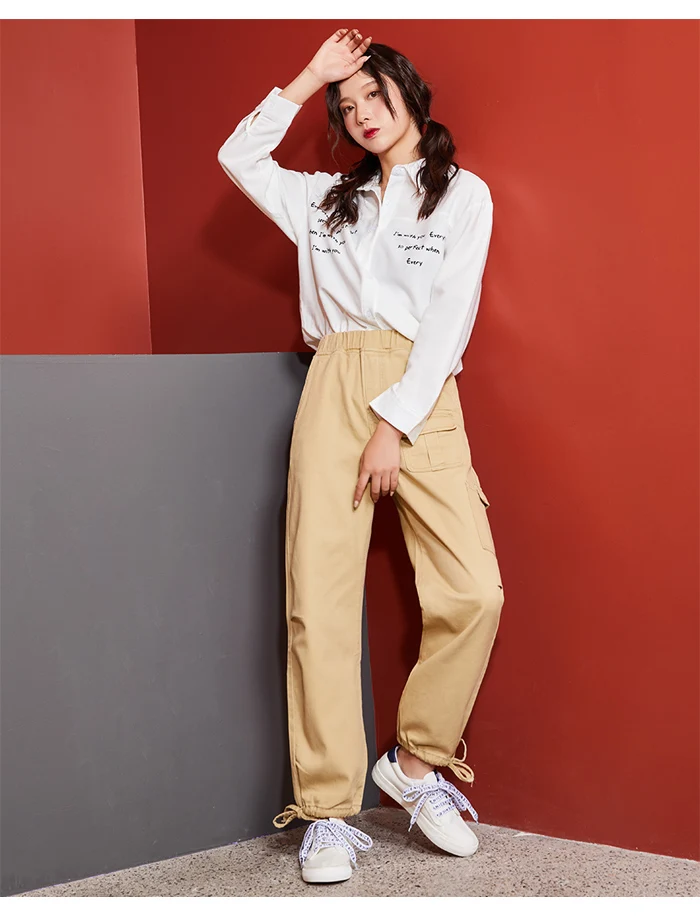 Женские стильные прямые брюки LEIJIJEANS, модные рабочие брюки цвета хаки с завязками на щиколотках, новая нейтральная модель 9121 большого размера