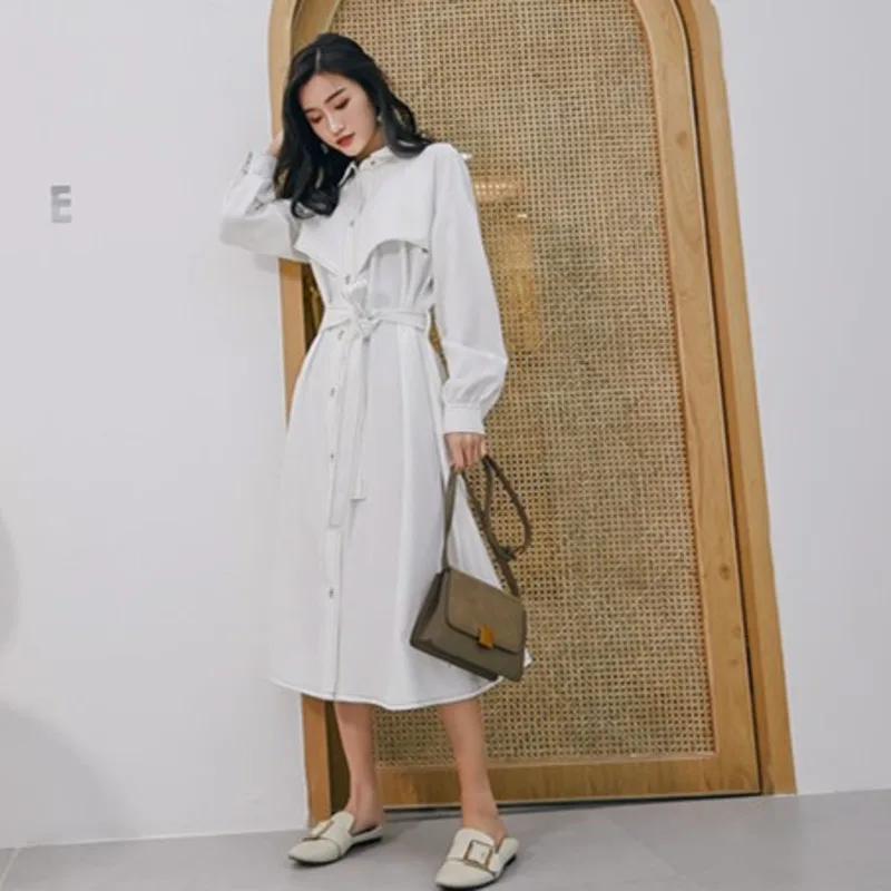 LANMREM 2020 новая весенняя мода ретро сплошной цвет лацканы длинный участок тонкий