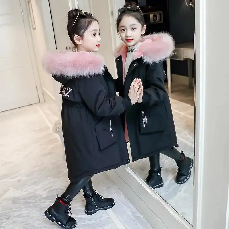Children Winter Jacket New Fashion Girl Clothing Kids Clothes Parka Faux Fur Coat Hooded Snowsuit Teen Thick Velvet Outerwear images - 6