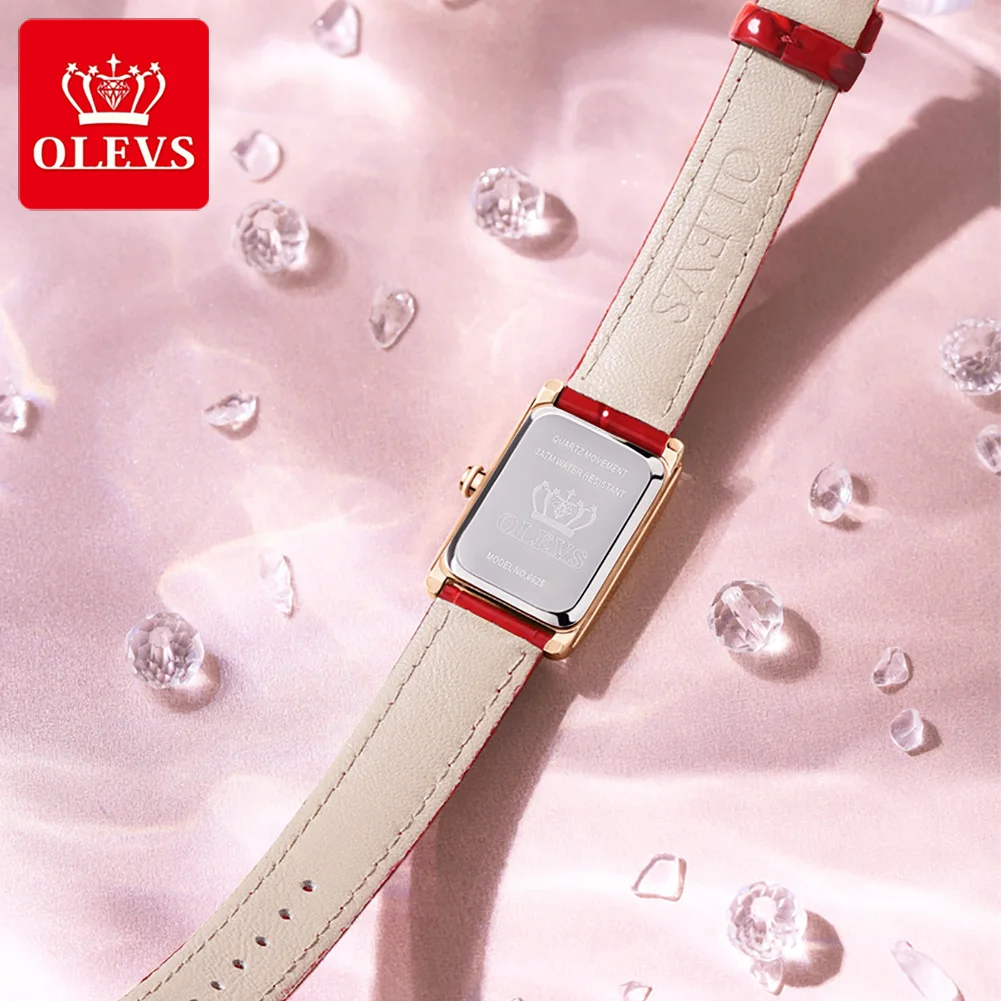OLEVS New Design Women's Watches Luxury Fashion Leather Wrist Watch Square Ladies Waterproof Quartz Watch Rose Gold reloj mujer enlarge
