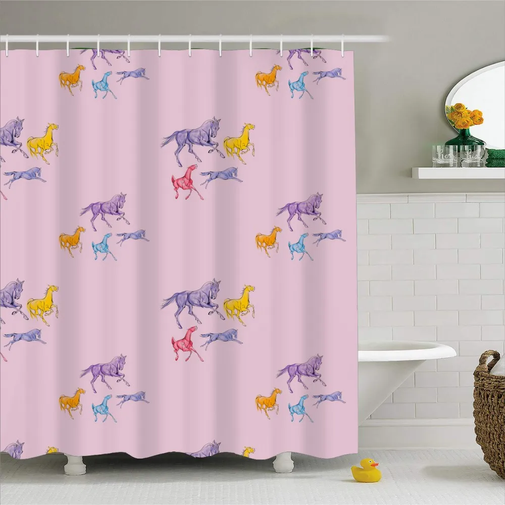 3D принт бегущая лошадь для ванной занавеска прочная водонепроницаемая