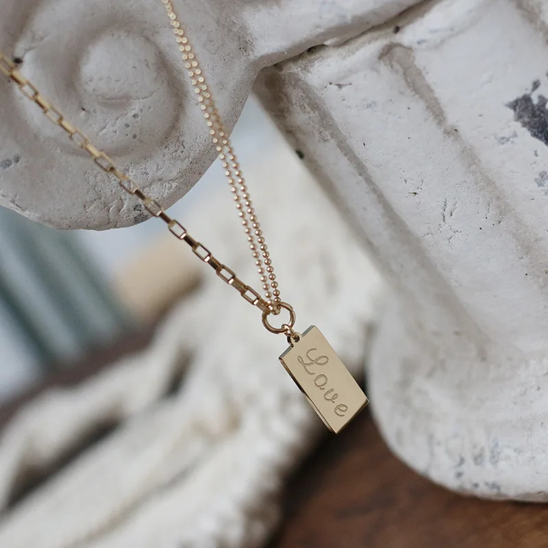 Amaiyllis 14K золотые Любовь Квадратные круглые бусины до ключиц ожерелье с подвесками