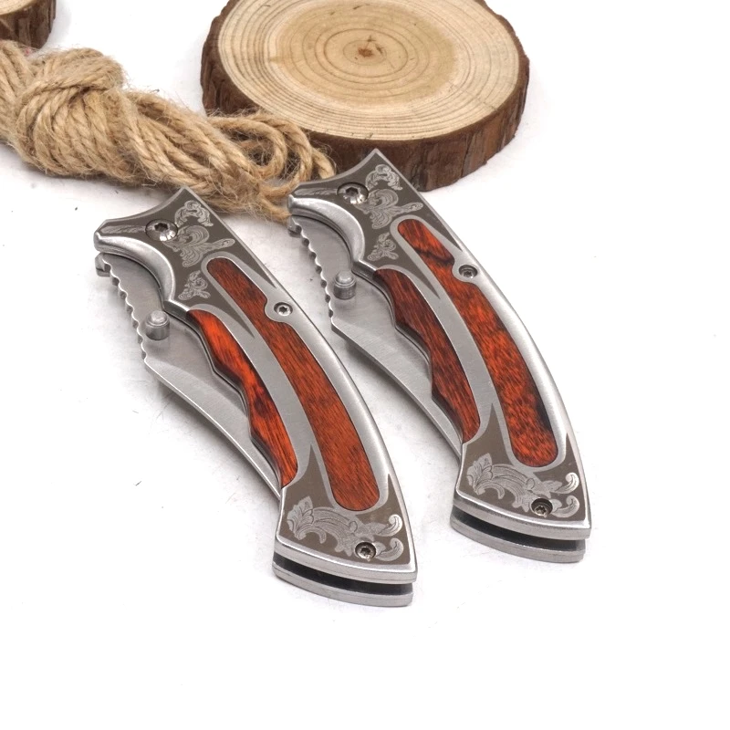 Тактический нож с лезвием 440C карманный охотничий походный деревянной ручкой