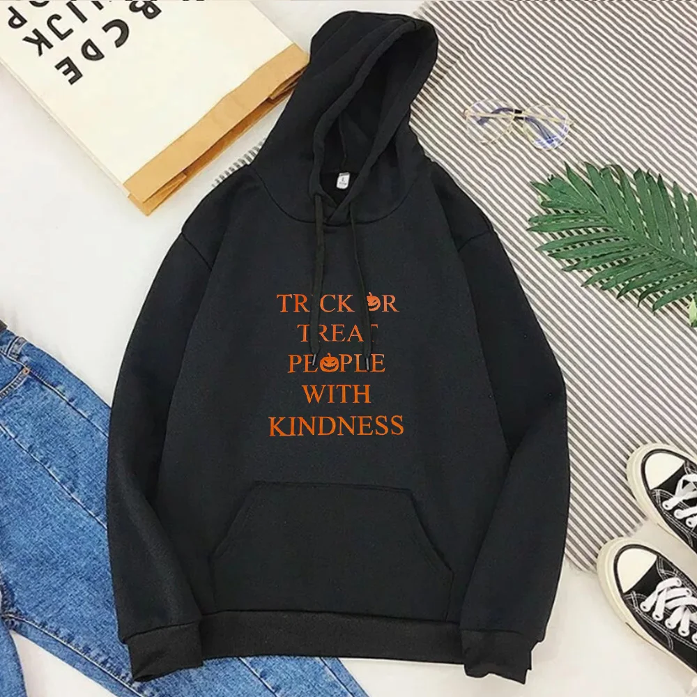 Trick Or Treat People With Kindness Sweatshirt Streetwear Women Love Hoodies Aesthetic Fashion Tops Letter Pumpkin new english talking watch for blind people or visually impaired people or the elderly with alarm of quartz white dial black numbers