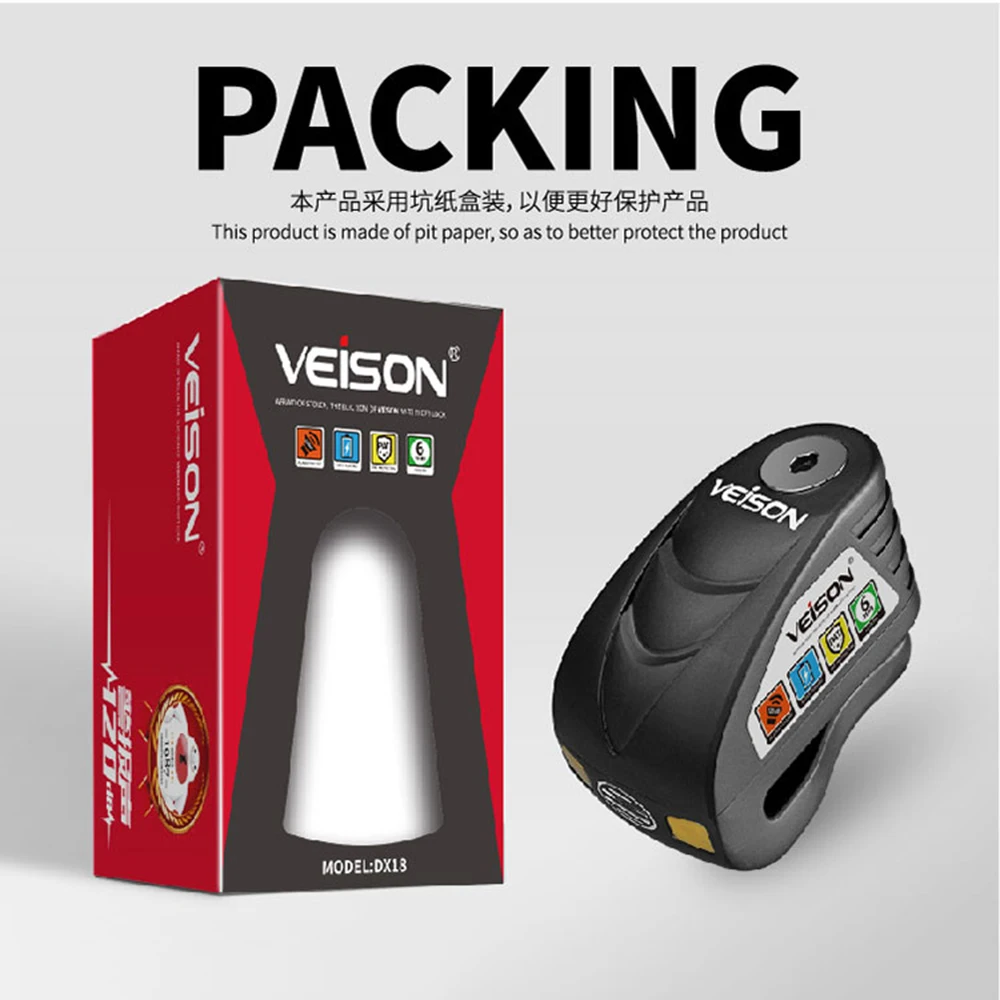

VEISON Motorcycle Lock Bicycle Alarm Waterproof 130dB Motorcycle Alarm Anti-theft Scooter Bike Disc Lock Padlock Anti-Prying