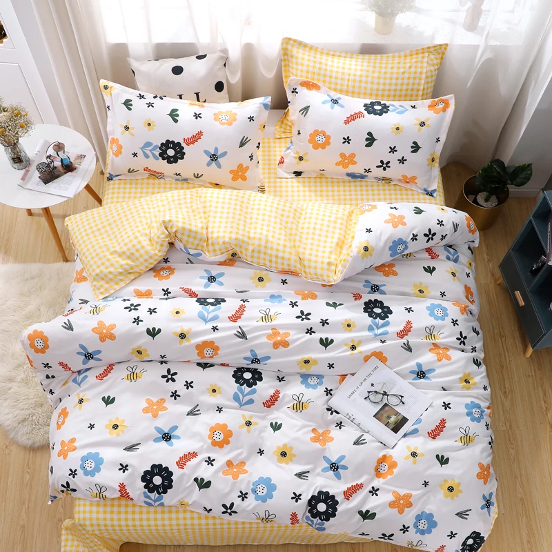 Комплект постельного белья с цветочным принтом роскошный Семейный комплект