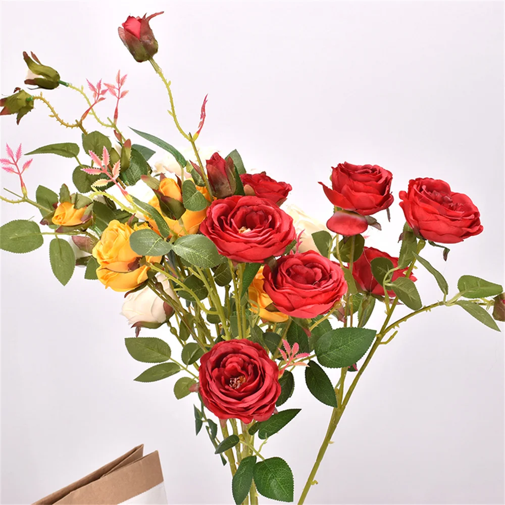 

6 Head Rose DIY Party Decoration Silk Artificial Flowers Small Peony Wedding Fake Flowers Festival Supplies Home Decor Bouquet