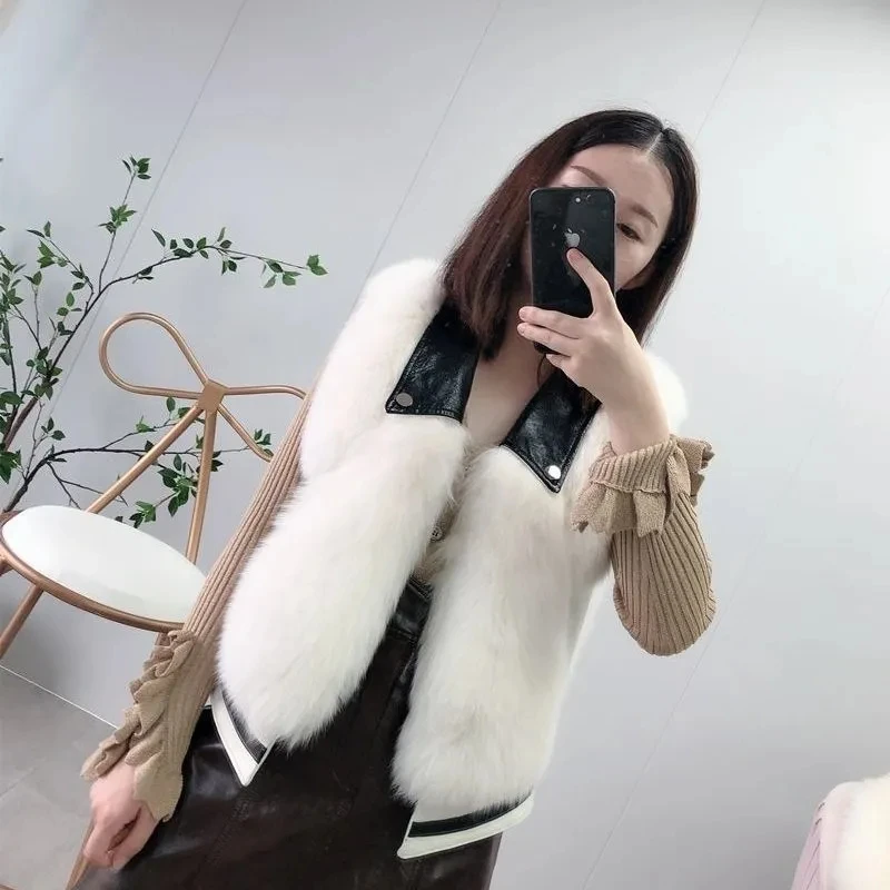 High Quality Imitation Fox Fur Vest Jacket Women Fur Jacket White 2022 Waistcoat Short Fur Vest Female Vestcoat Sleeveless