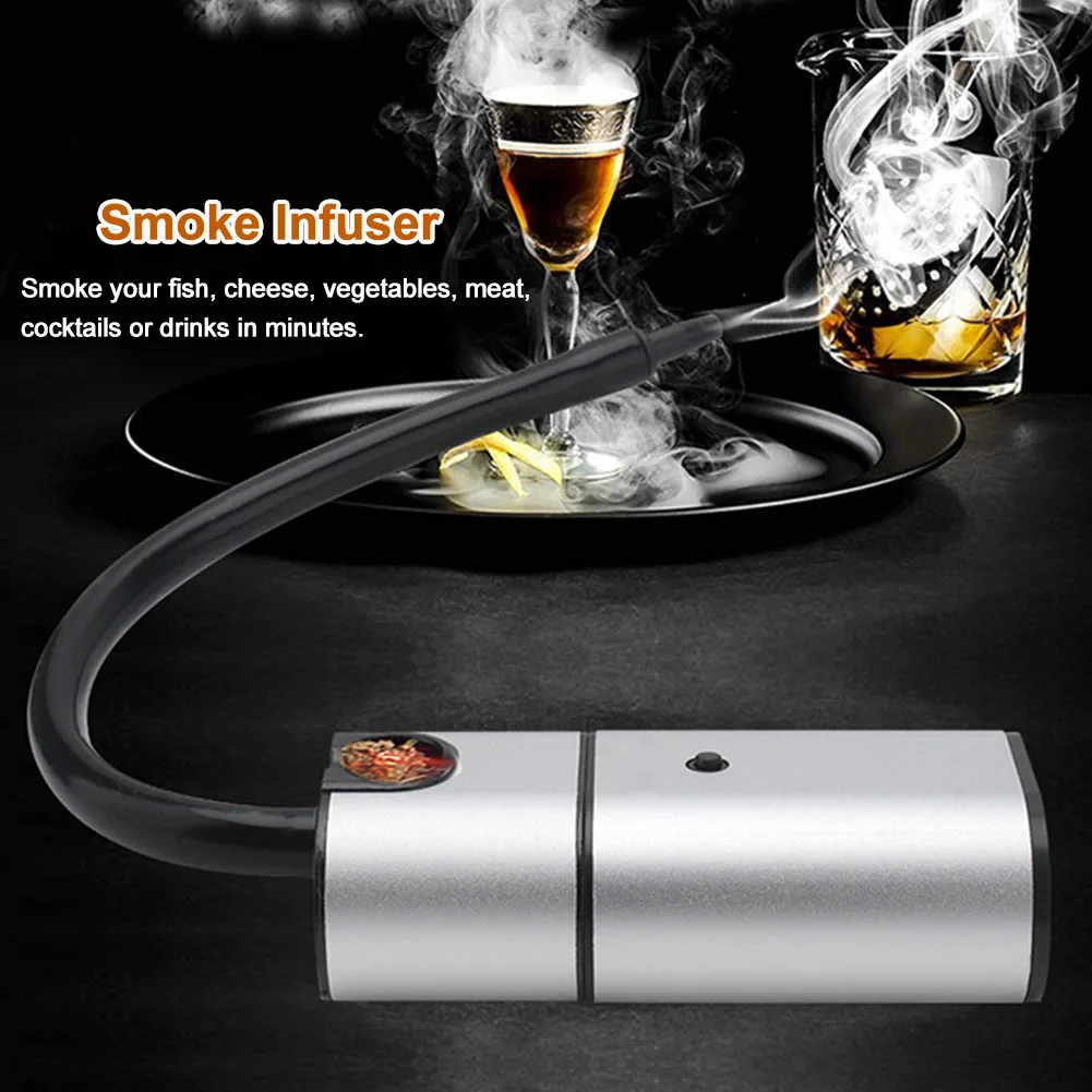 

Meat Kitchen Cooking Tool Chips Battery Operated Portable Handheld Aluminum Alloy Cold Bar Cocktail Smoke Infuser For Food Drink
