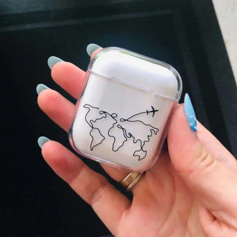 

Luxury Map Accessories Case For Airpods 1 2 Clear Bluetooth Earphone Travel Transparent Hard Cases Bag Cover
