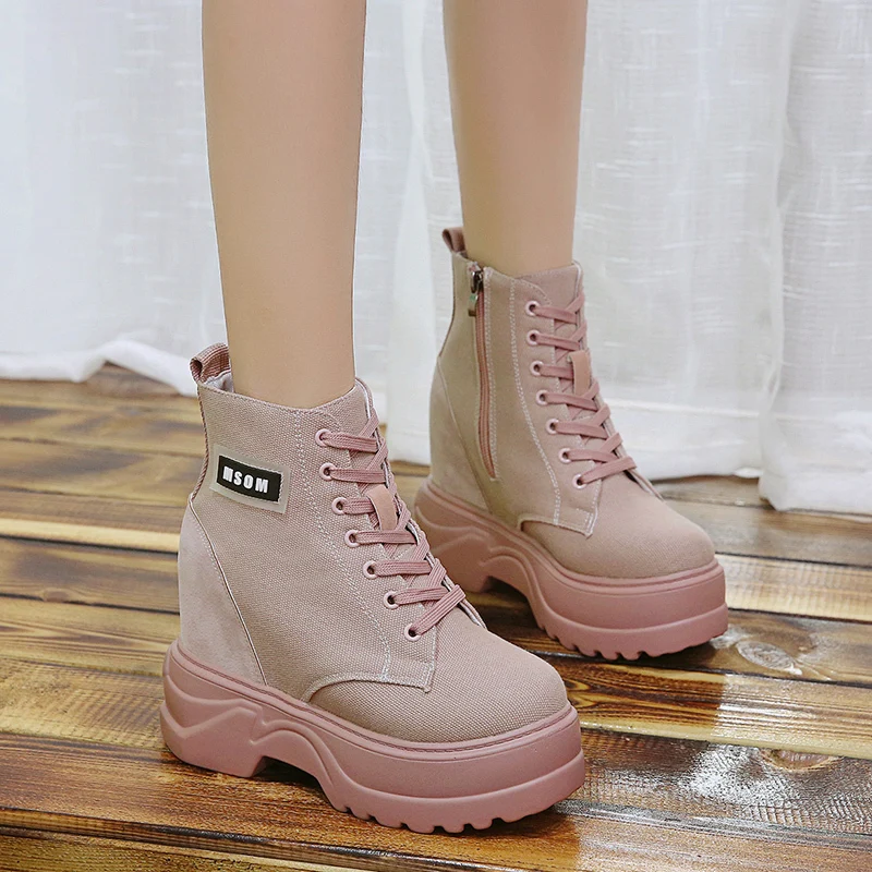 Модные осенние женские ботильоны парусиновые ботинки для прогулок кроссовки на