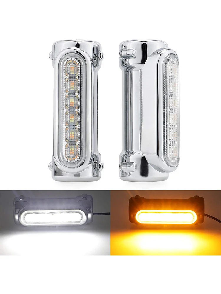 

FADUIES черно-хромированный мотоциклетный шоссе, переключатель, сигнал поворота, белый янтарсветодиодный ОД для аварийных баров для Harley Touring модели