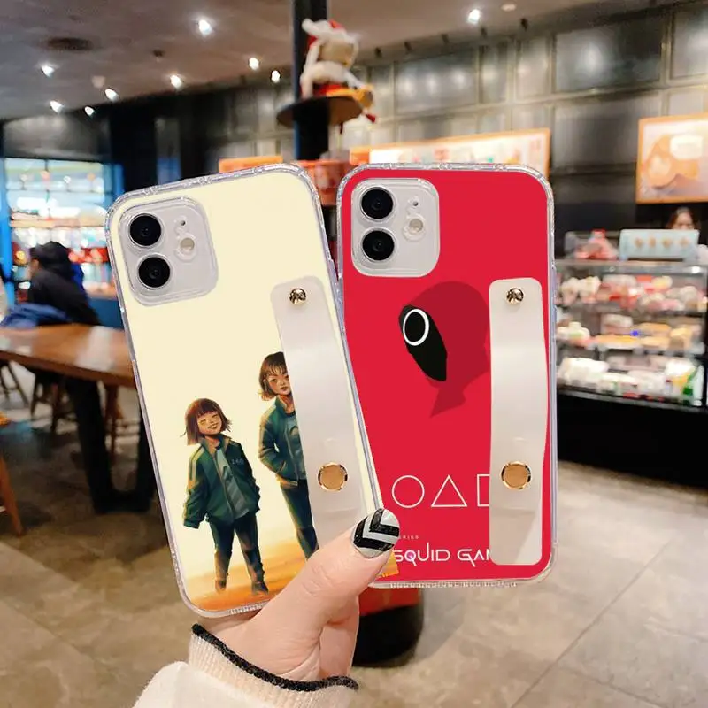 

Round Six 456 Squid Game Phone Case Wrist Strap For iPhone 7 8 11 12 X XS XR MINI Pro Max Plus Hand Band Transparent Clear
