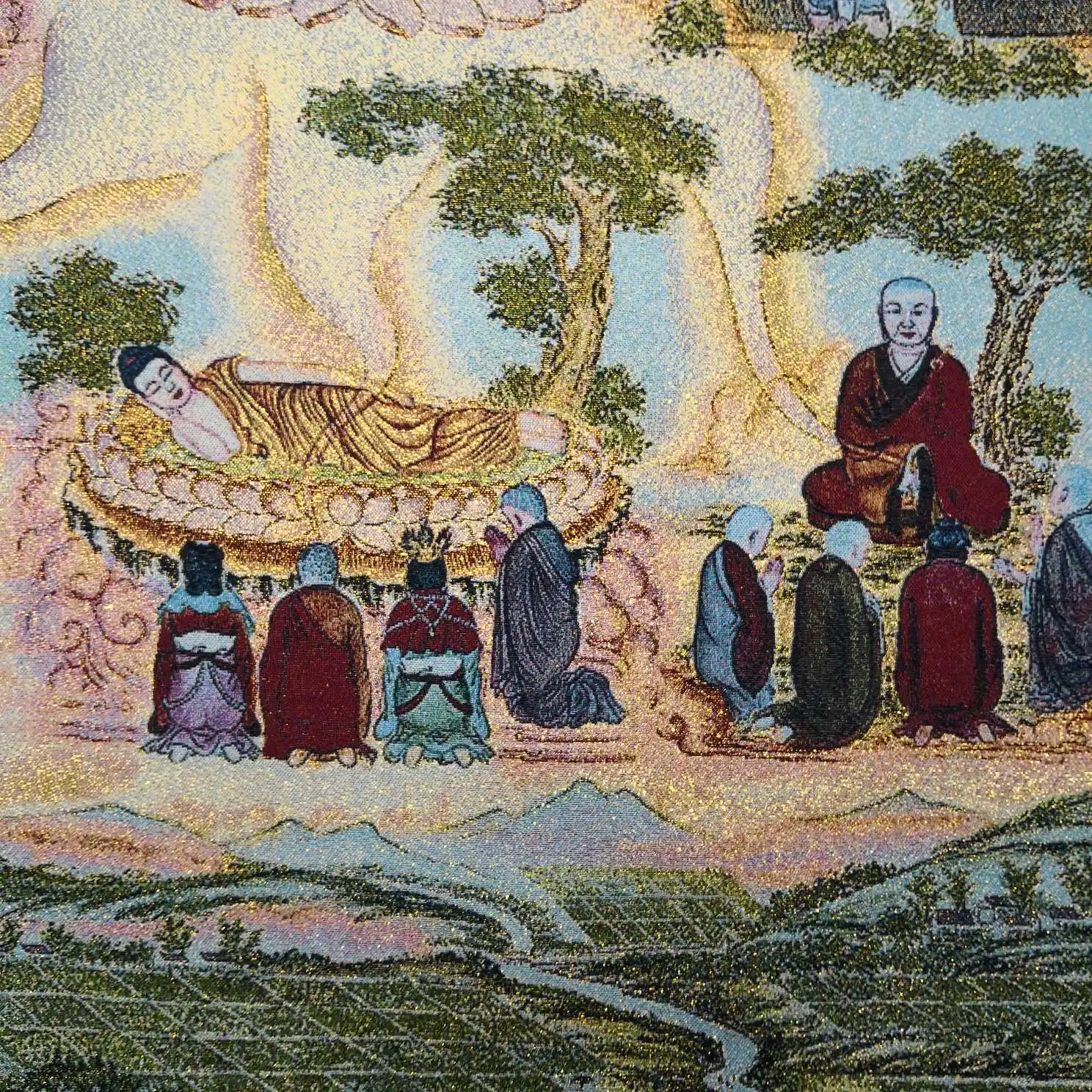 

Tibetan Buddha Statue Nepal Thangka Portrait Brocade Silk Tathagata Buddha Thangka Embroidery